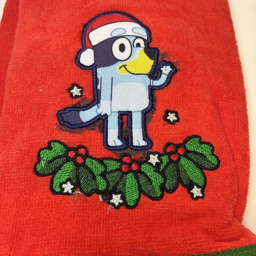 Christmas Bluey Santa Hat Red Hand Towels 2 Pack Cotton 15